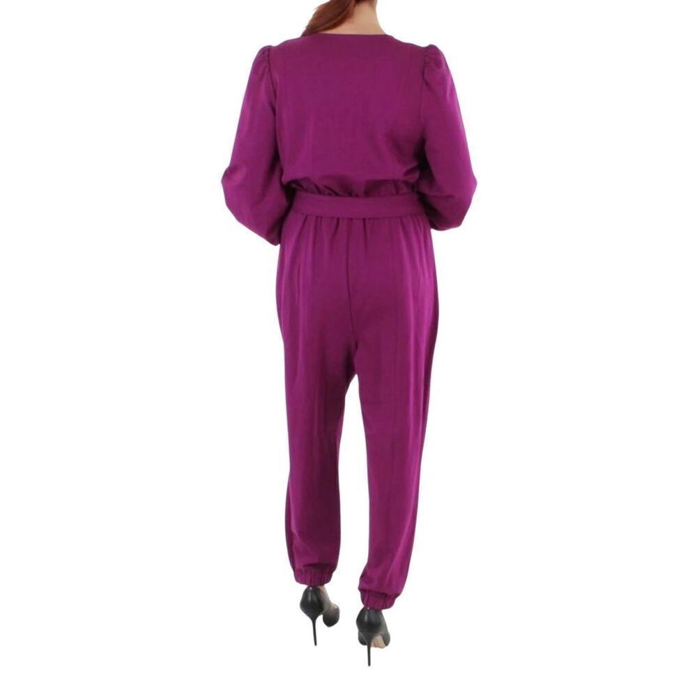 INC International purple V neck bishop sleeve jumpsuit size M - Picture 2 of 16